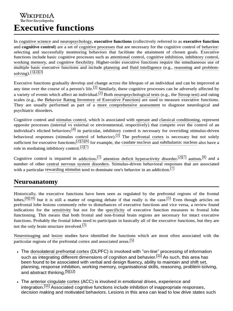 Executive Functions Wikipedia PDF Executive Functions