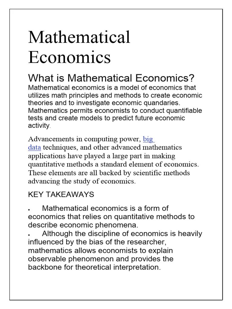 Mathematical Economics PDF Economics Mathematical Economics