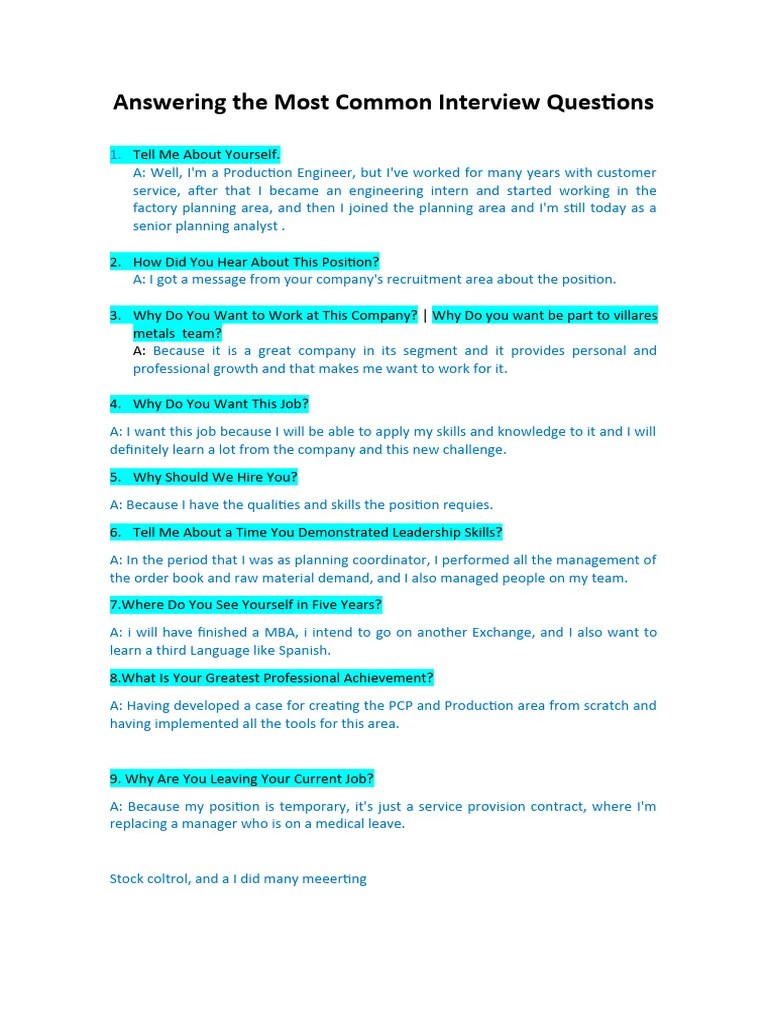 Answering The Most Common Interview Questions PDF