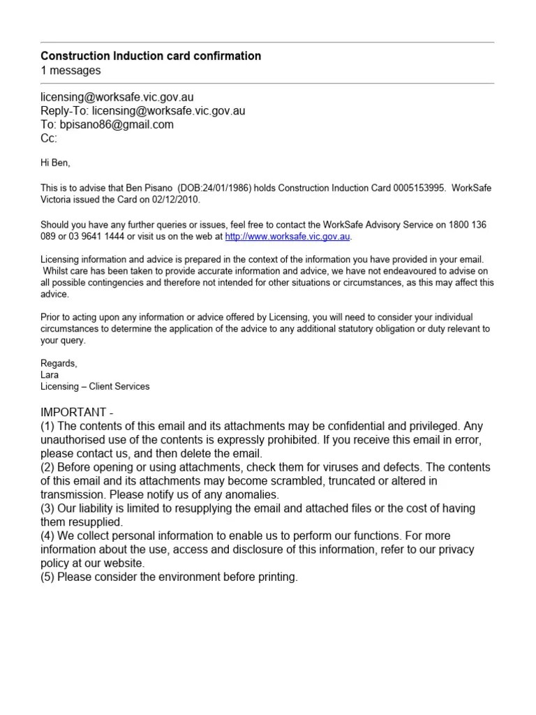 Construction Induction Card Confirmation PDF