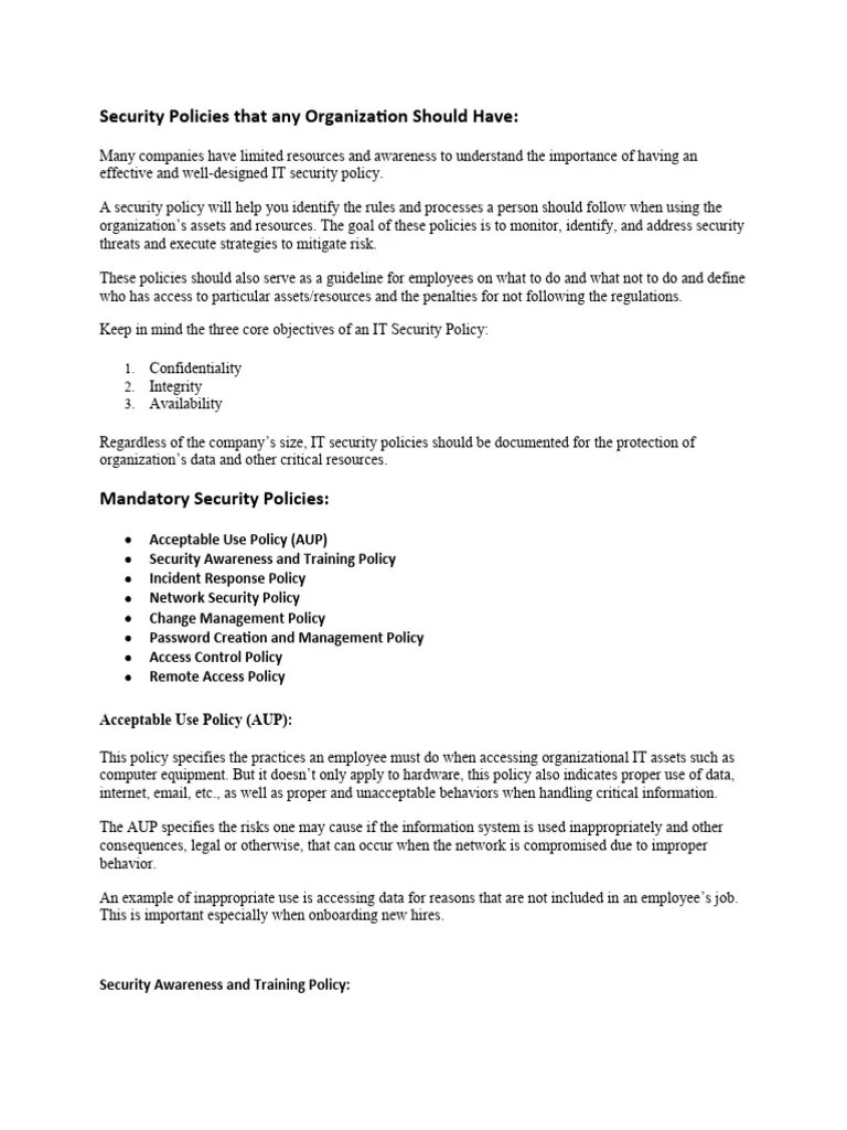 Mandatory Security Policies PDF Information Security Security