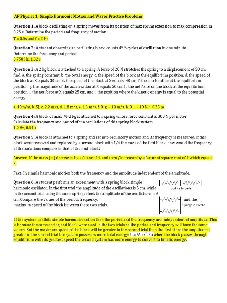 Unit 7 SHM Waves Practice Questions W Answers v3 PDF Waves
