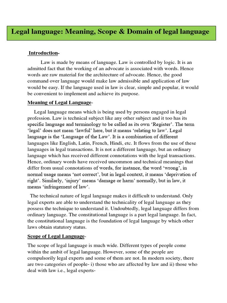 Legal Language Meaning, Scope and Domain PDF Advocate Scope