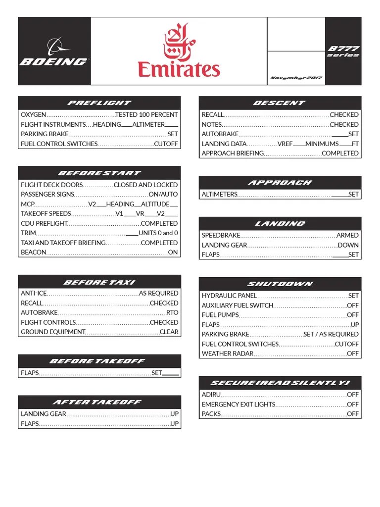 Boeing 777300ER Emirates Checklist PDF