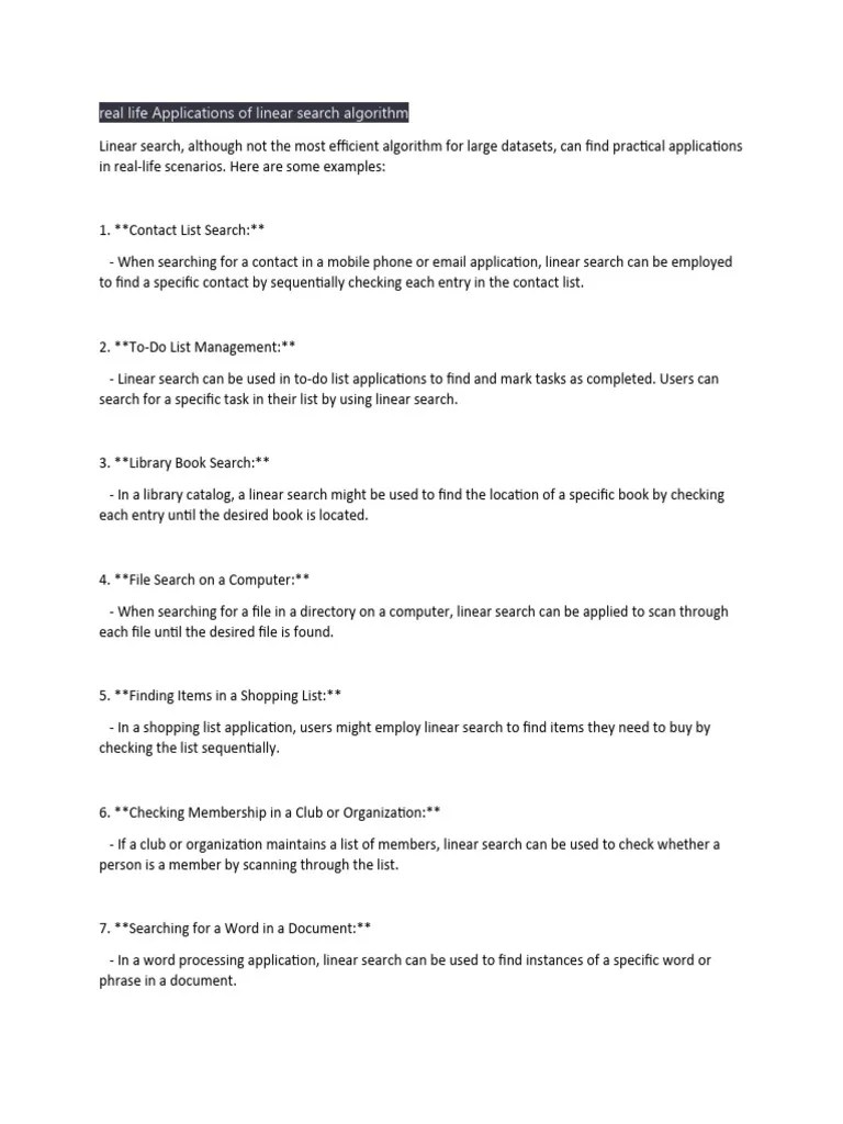 Real Life Applications of Linear Search Algorithm PDF