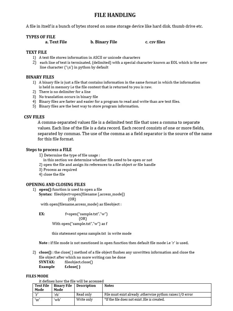 File Handling Notes PDF