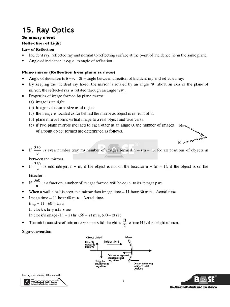 15Ray Optics PDF Refractive Index Refraction