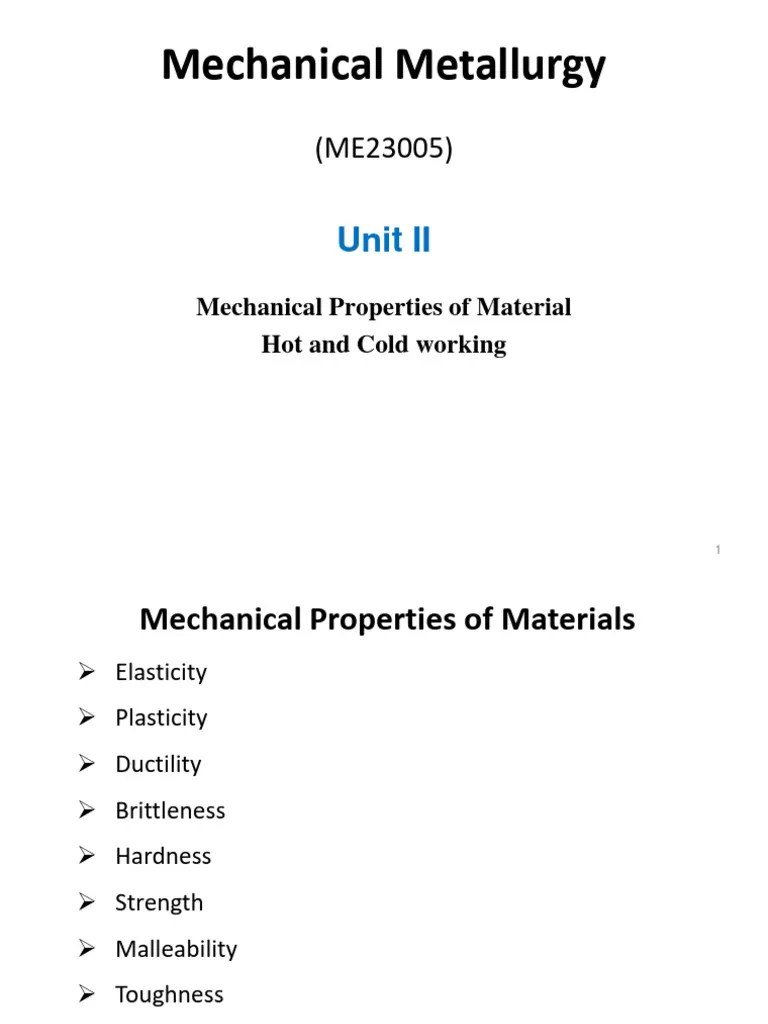 ME23005, Unit II, Mechanical Properties PPT New PDF Deformation