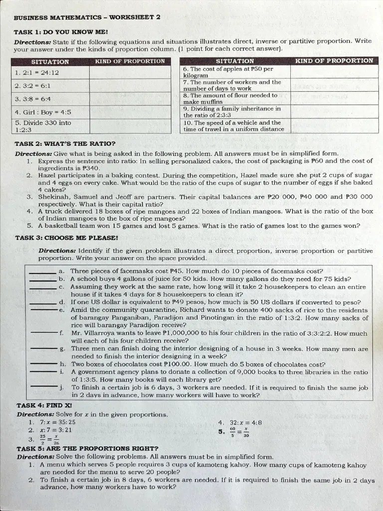 Worksheet 2 Business Mathematics PDF