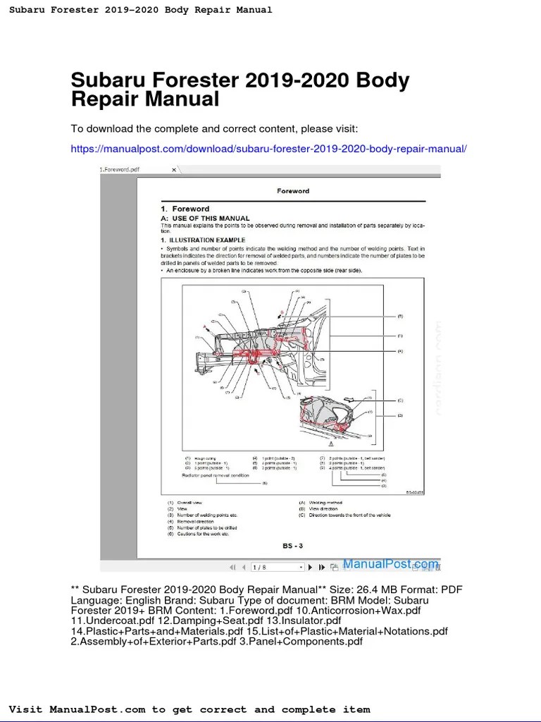 Subaru Forester 2019 2020 Body Repair Manual | PDF