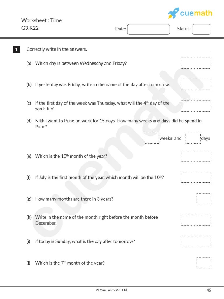 Class 3 Math Worksheets Time PDF