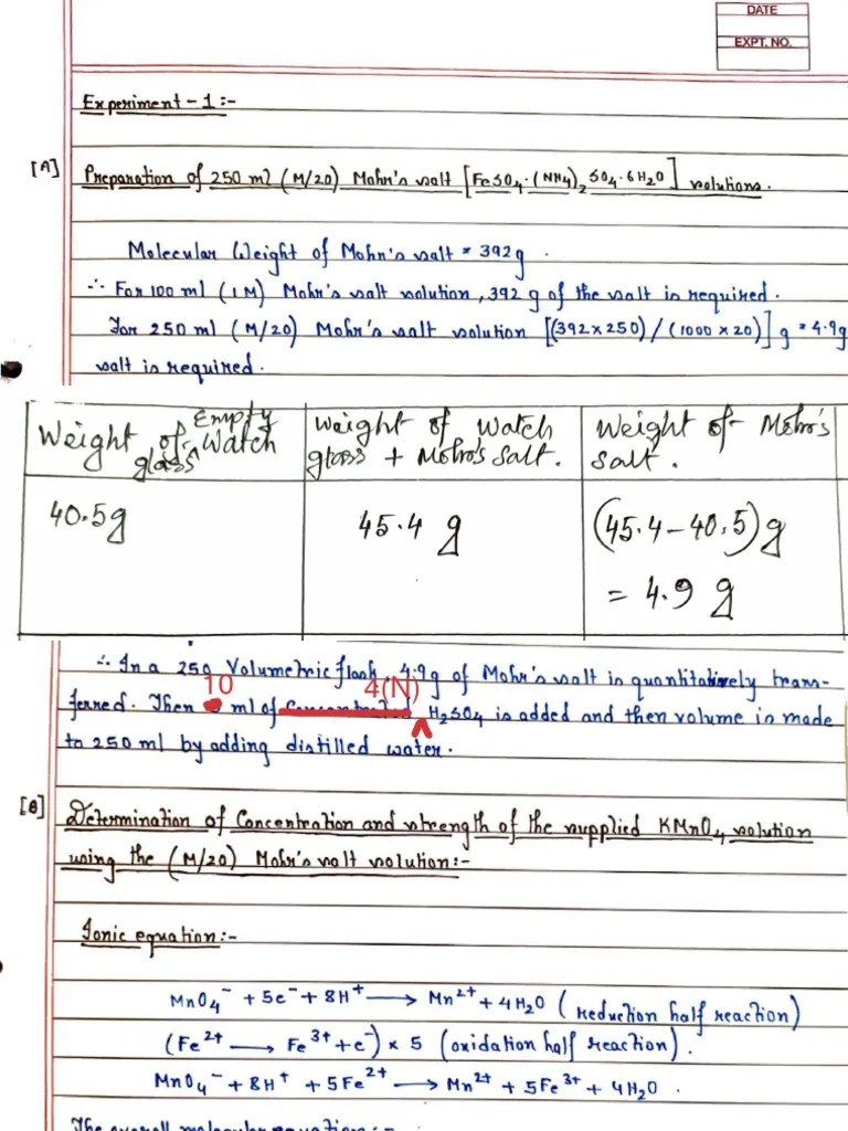 XII PRACTICAL Mohr's salt vs KMnO4 PDF