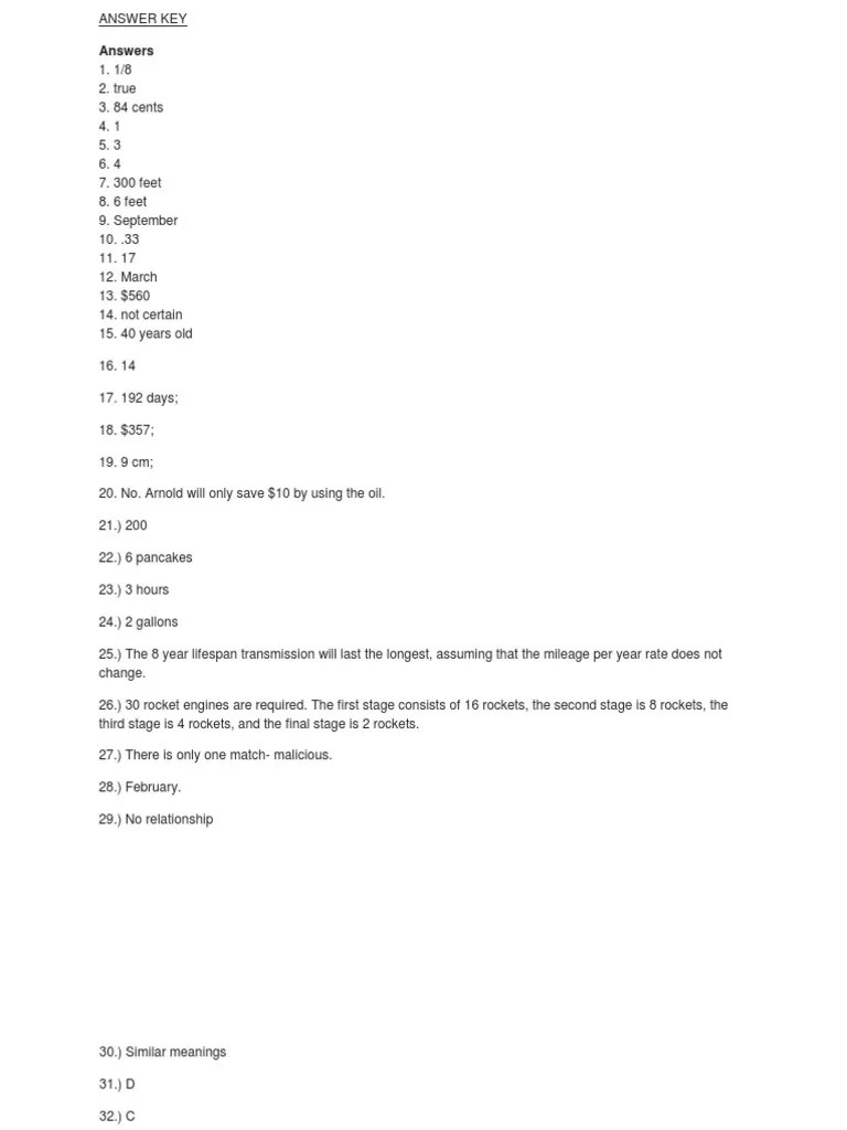 Wonderlic Sample Test (Answers)