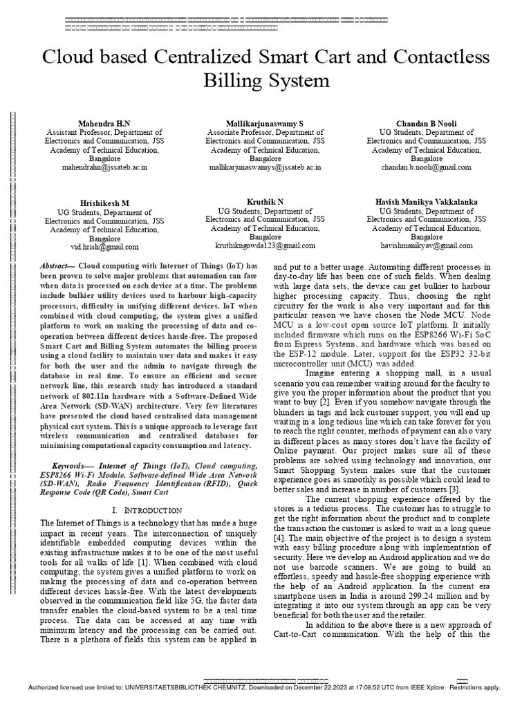 Cloud Based Centralized Smart Cart and Contactless Billing System PDF