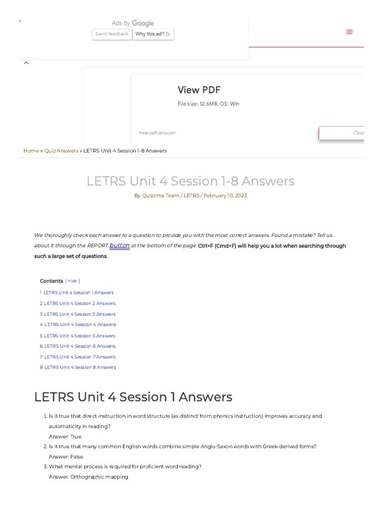 LETRS Unit 4 Session 18 Answers Quizzma PDF Fluency Word(02)