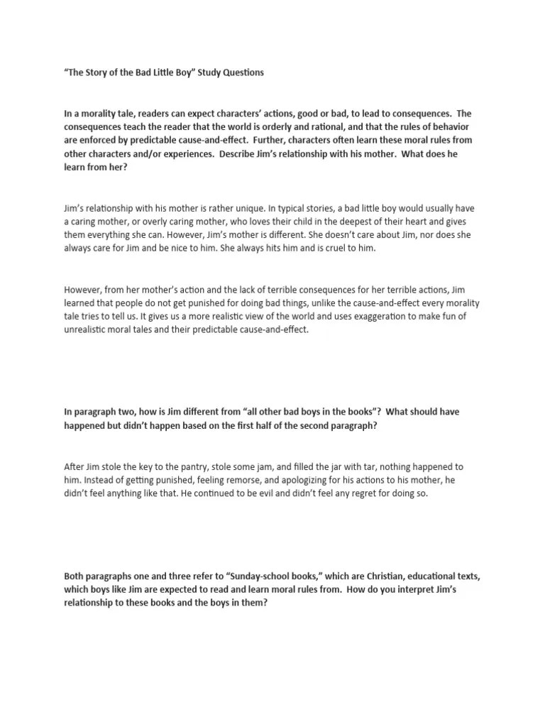 The Story of The Bad Little Boy Study Questions PDF