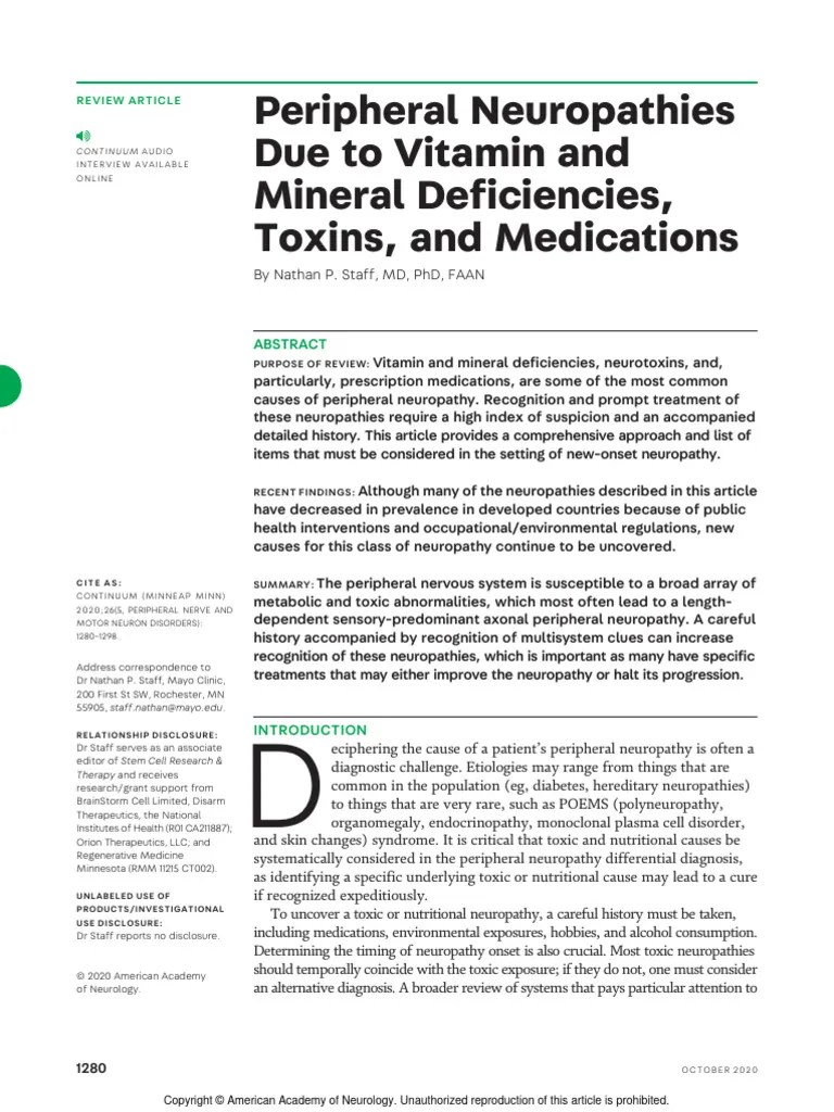 Peripheral Neuropathies Due To Vitamin and Mineral Deficiencies, Toxins