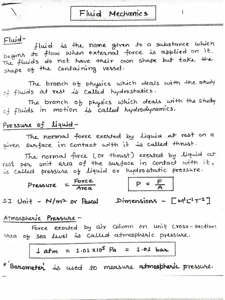 Fluid Mechanics Notes + + PDF