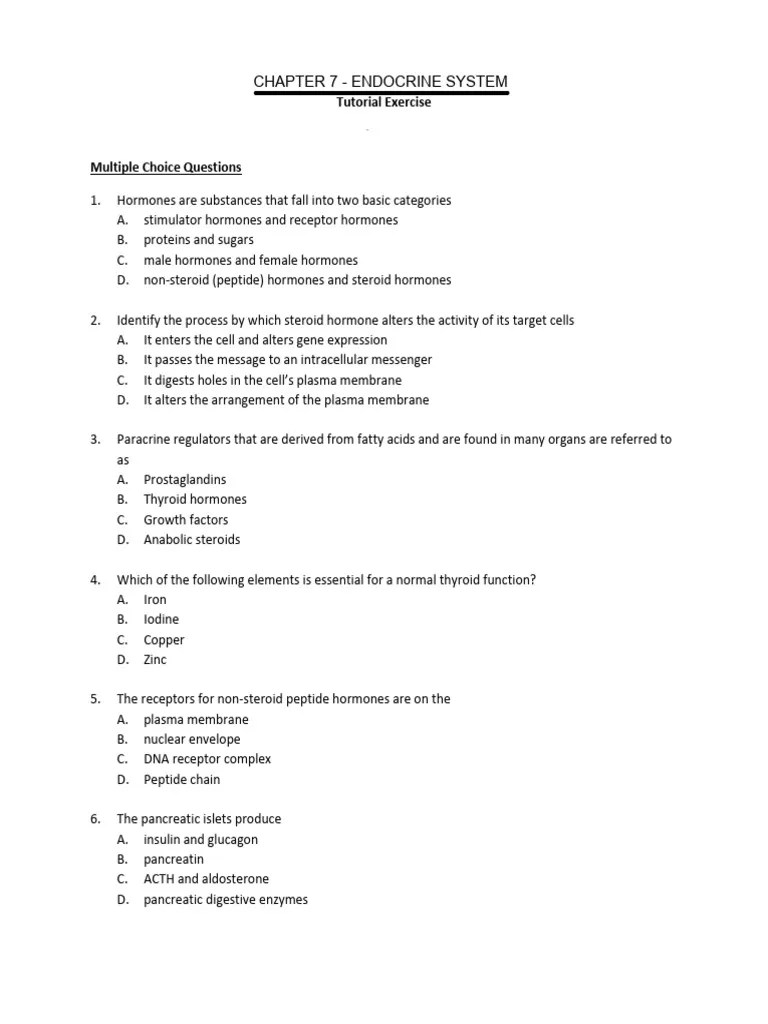 QUESTION_TUTORIAL 7_ENDOCRINE SYSTEM | PDF
