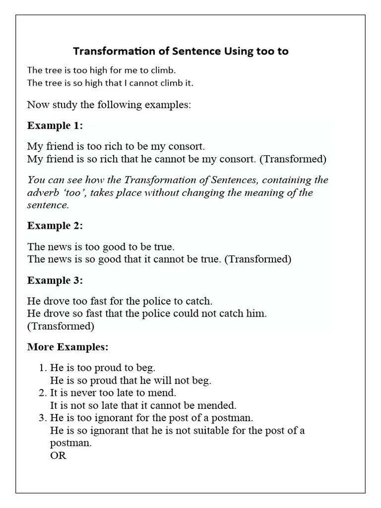 Transformation PDF Adjective Question