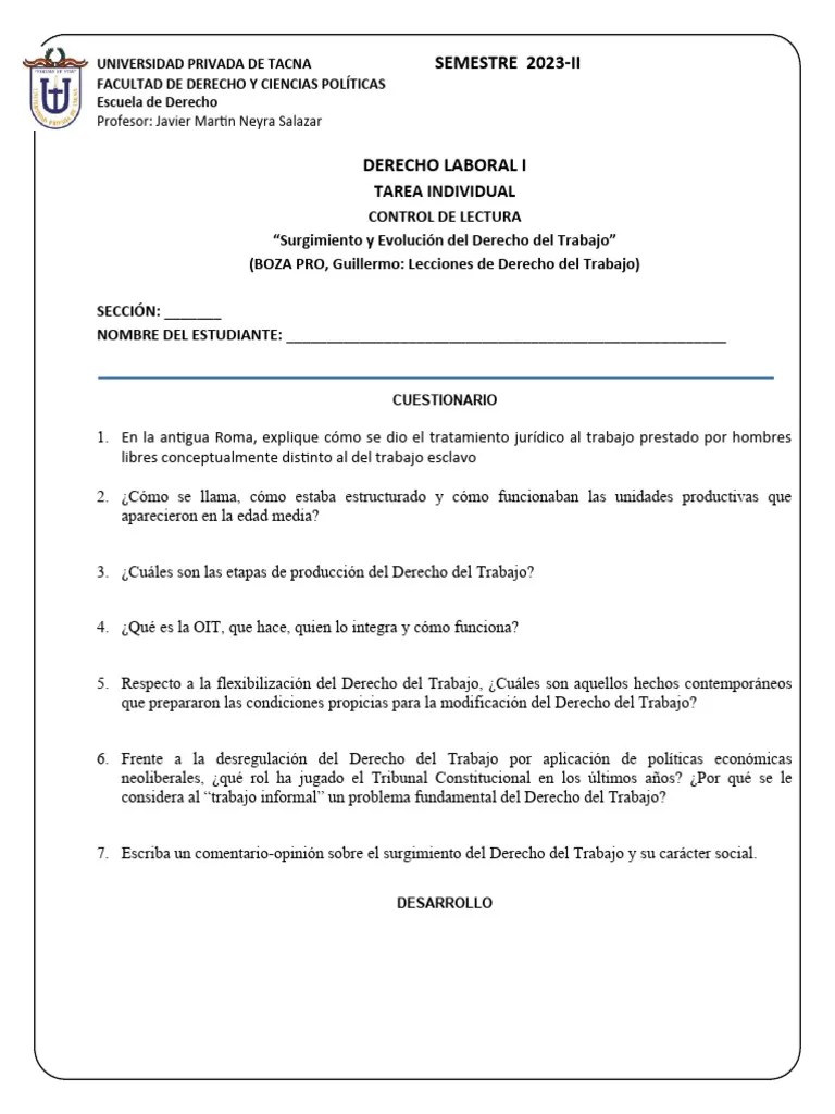 Tarea 1. Control Lectura Surgmto y Evol Del D. Del Trabajo Hoja
