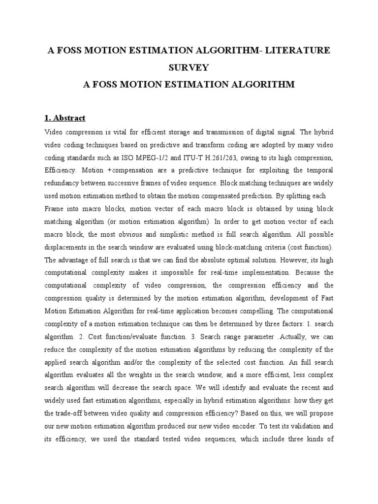 A Foss Motion Estimation Algorithm PDF Data Compression Algorithms