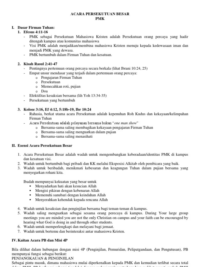 Acara Persekutuan Besar PMK | PDF