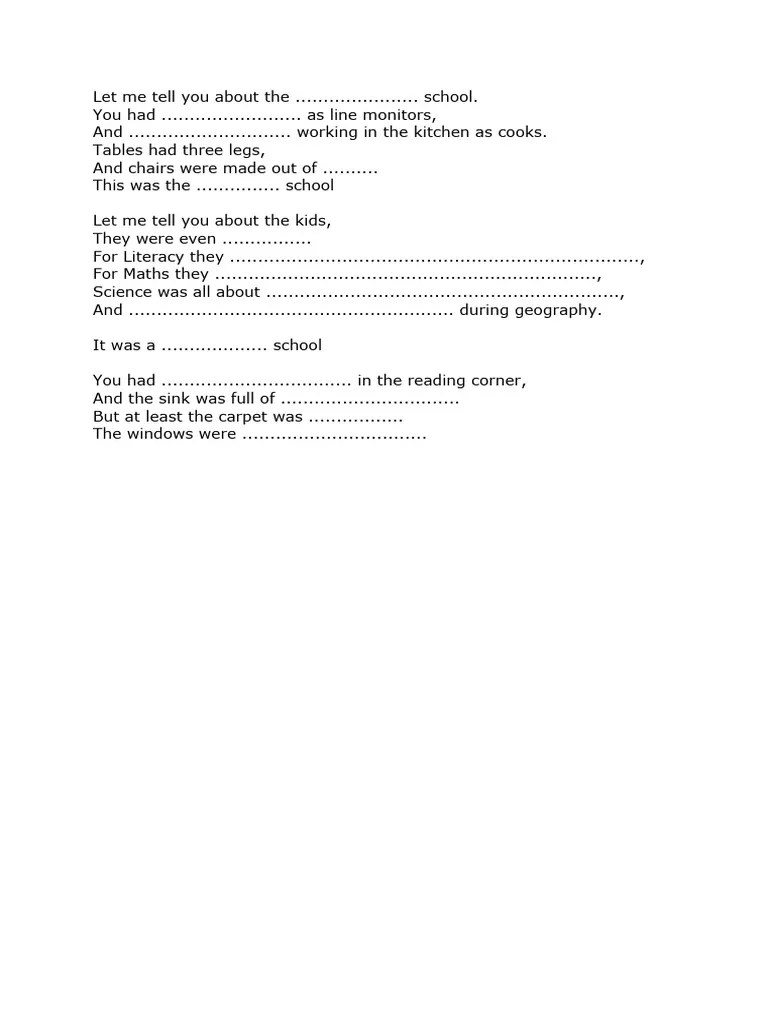 Poem Fill in Blanks PDF