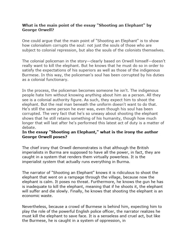 Shooting An Elephant PDF Orwell