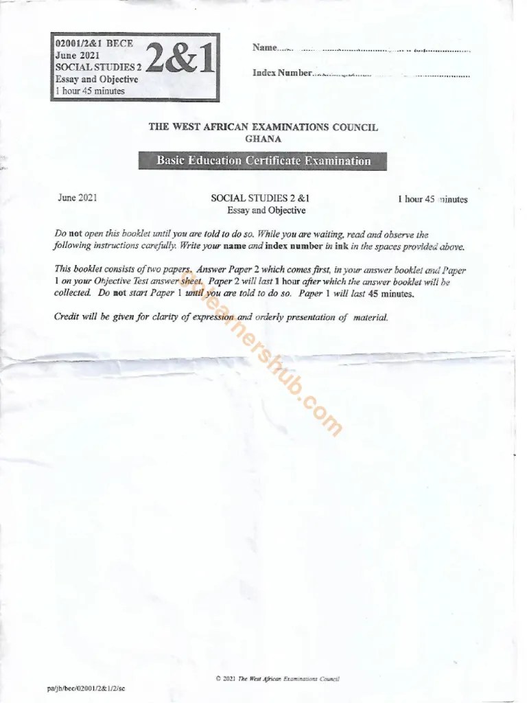 Social Studies BECE 2021 Final PDF