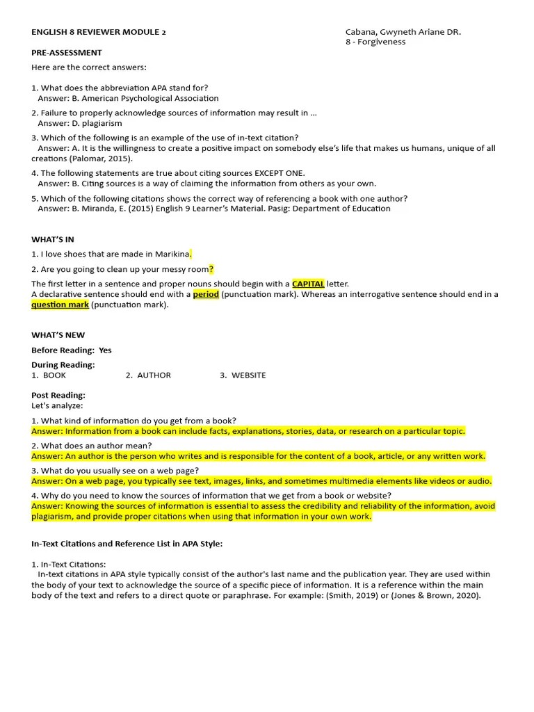 ENGLISH MODULE 2 Answers | PDF