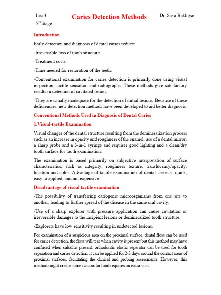 Caries Detection Methods PDF Radiography Fluorescence