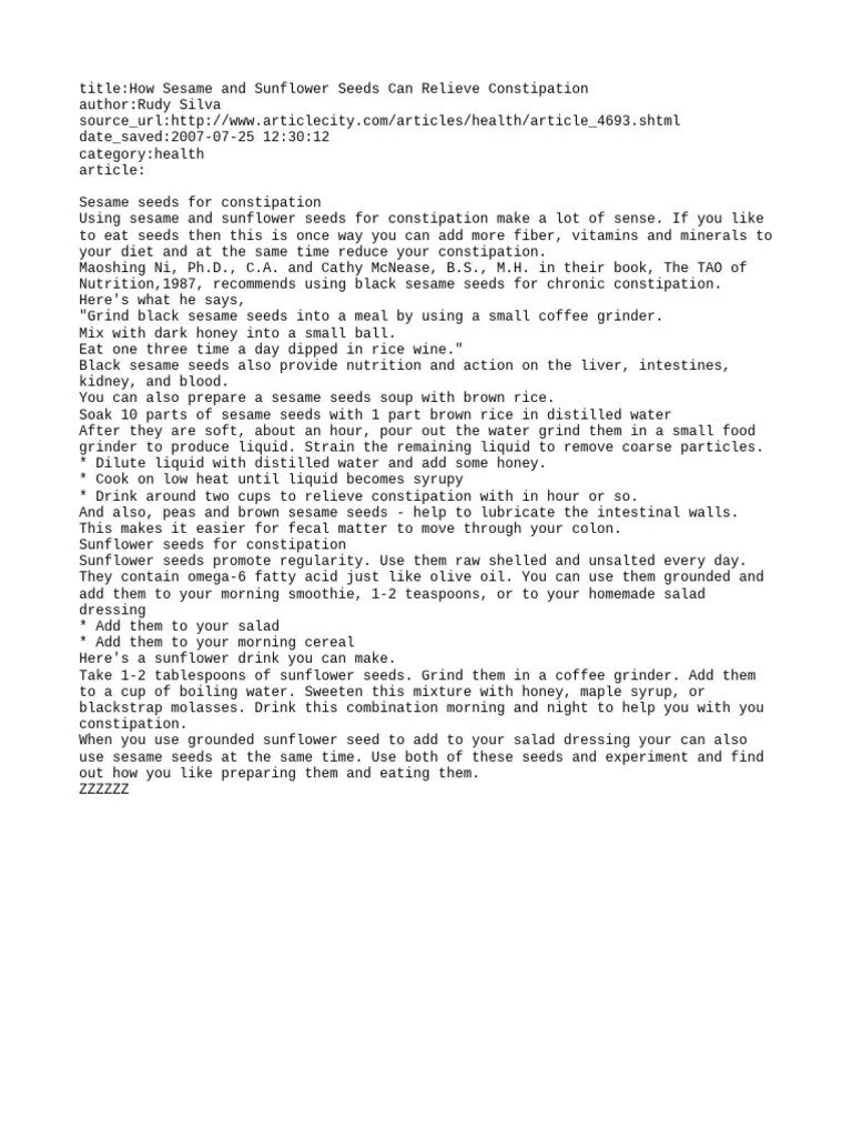 Are Sunflower Seeds Bad For Constipation at Julio Scales blog