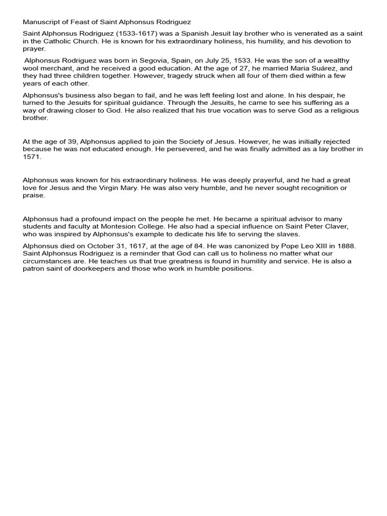Manuscript of Feast of Saint Alphonsus Rodriguez PDF