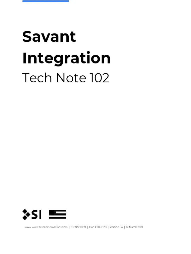 Savant Integration Tech Note 102 PDF