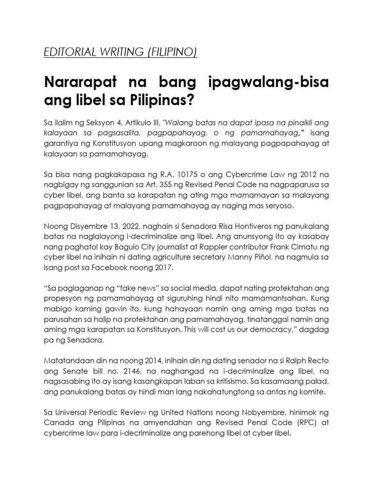 Filipino Editorial Writing Facts Sheet PDF