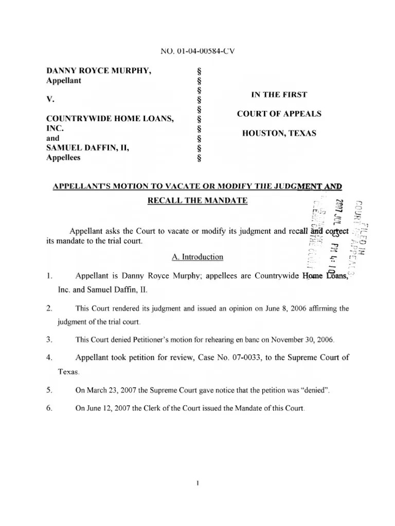 Motion To Vacate and Recall PDF Perjury Foreclosure