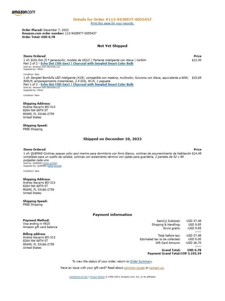 Invoice Echo Curtains PDF Amazon Echo Payments