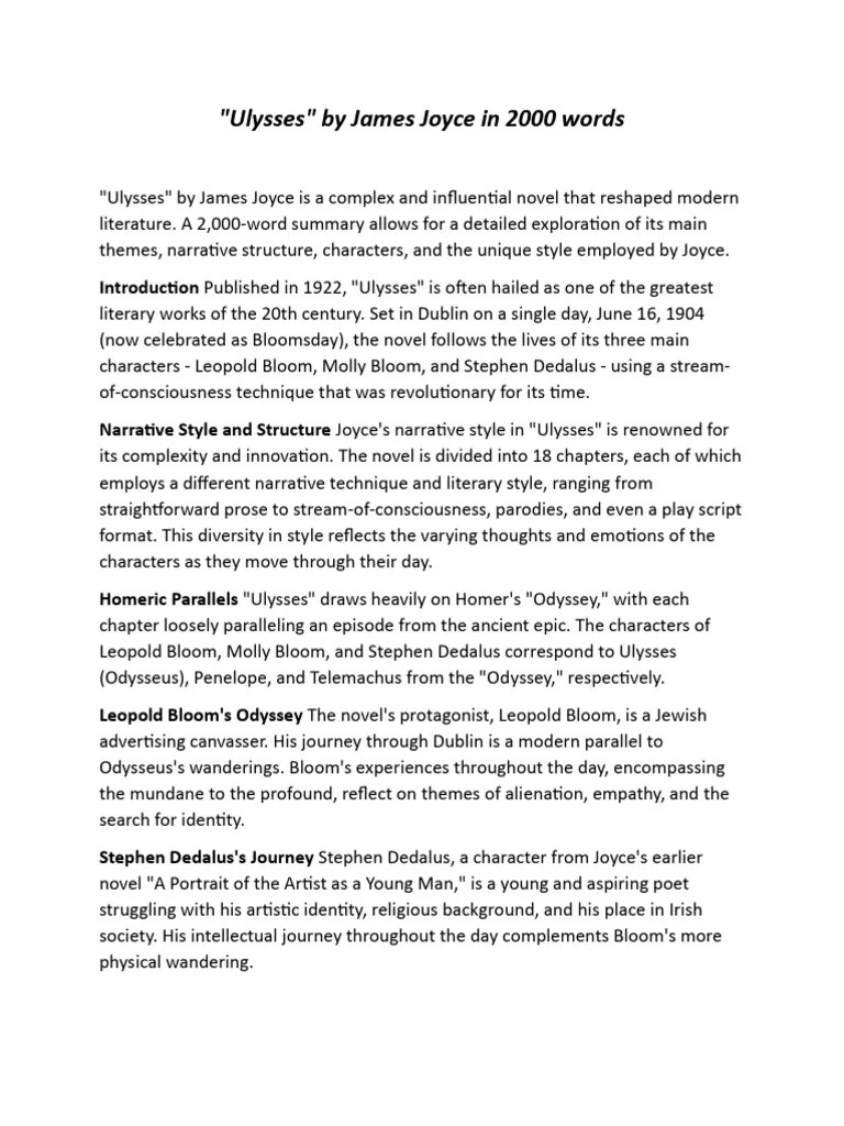 Ulysses in 2000 words PDF Ulysses (Novel) James Joyce