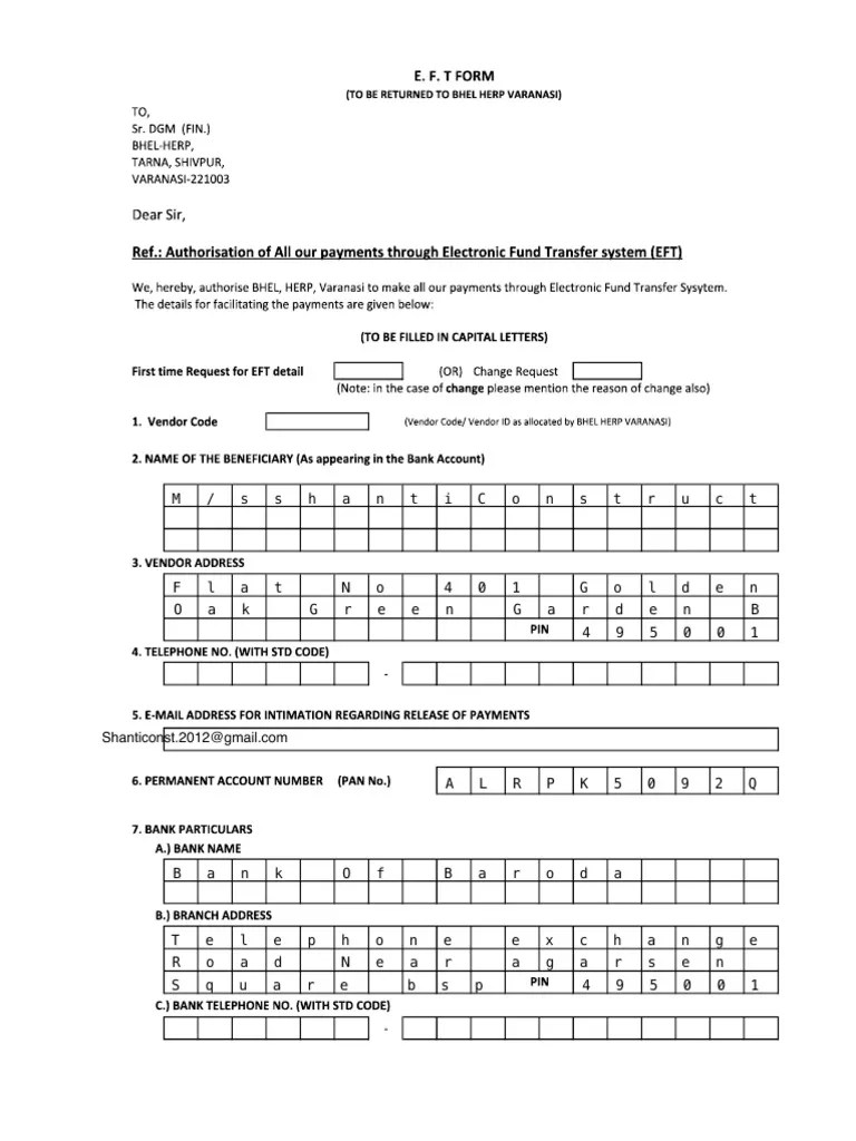 EFT Form PDF