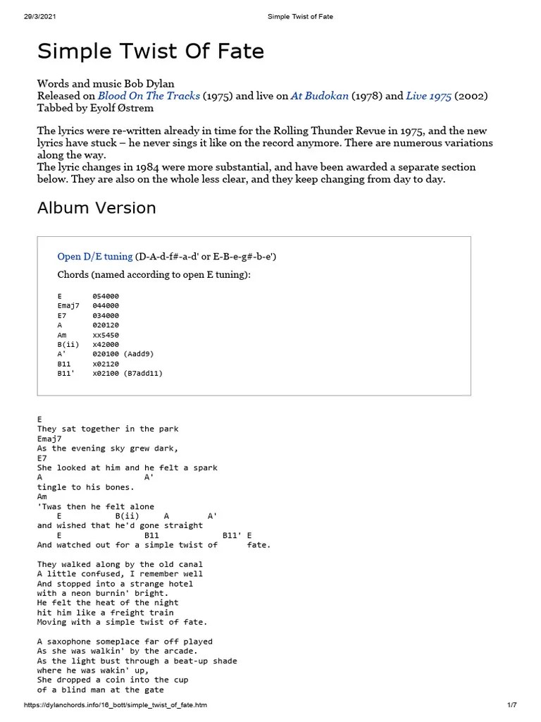 Simple Twist of Fate PDF Bob Dylan Works