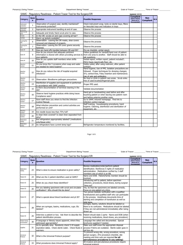 2010 Patient Care Tracer Surgery or 1 Infection Control Surgery