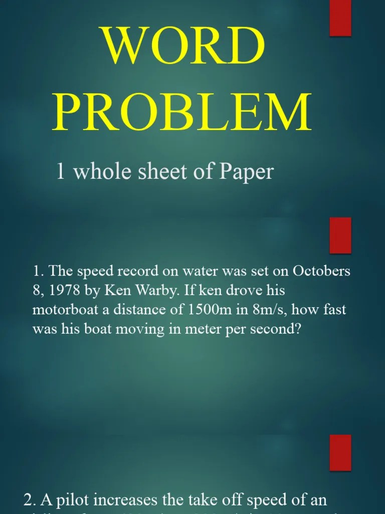 Speed, Velocity, Acceleration Word Problem PDF