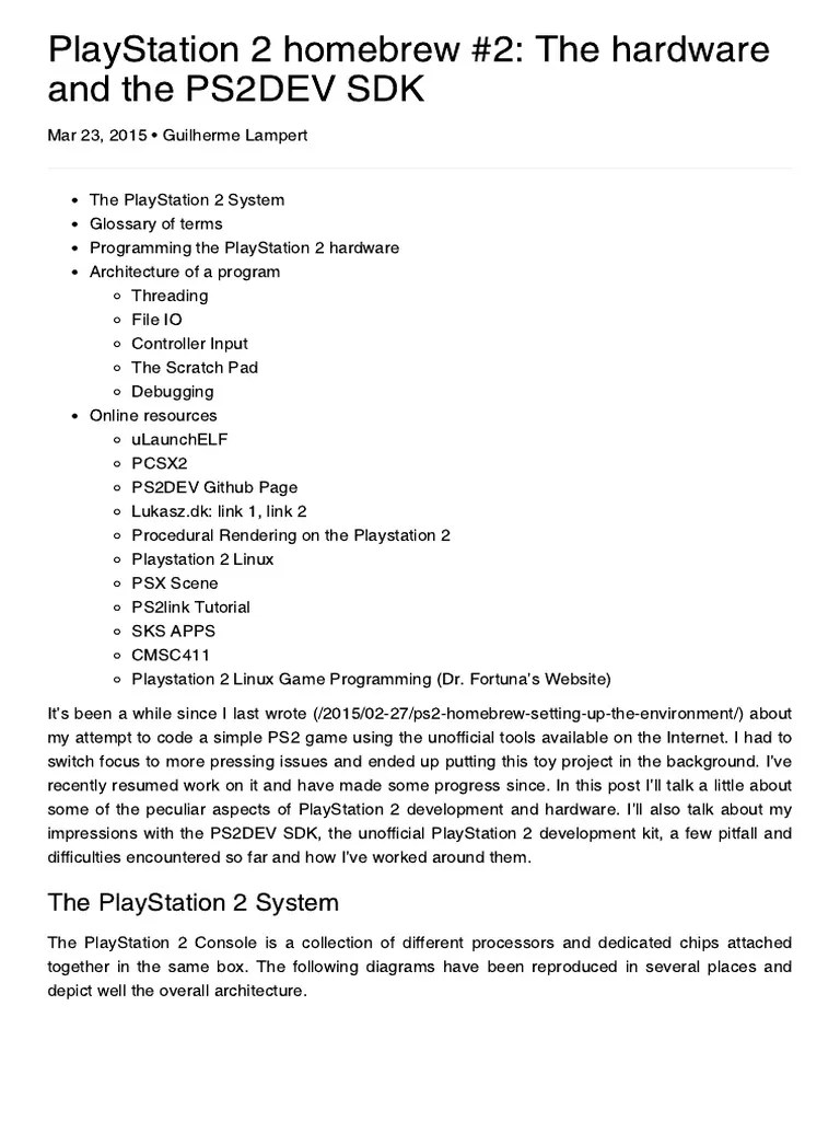 PlayStation 2 Homebrew 2 The Hardware and The PS2DEV SDK Download