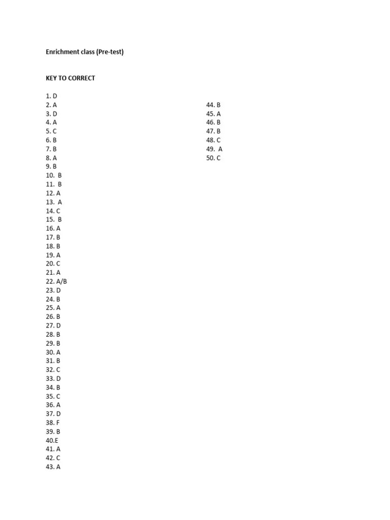 Enrichment ClassPre Test Answer Key PDF