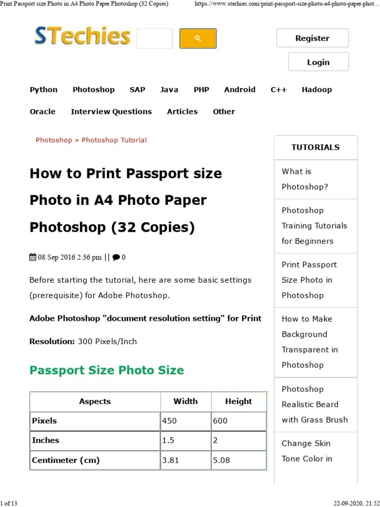 Print Passport size Photo in A4 Photo Paper (32 Copies) PDF
