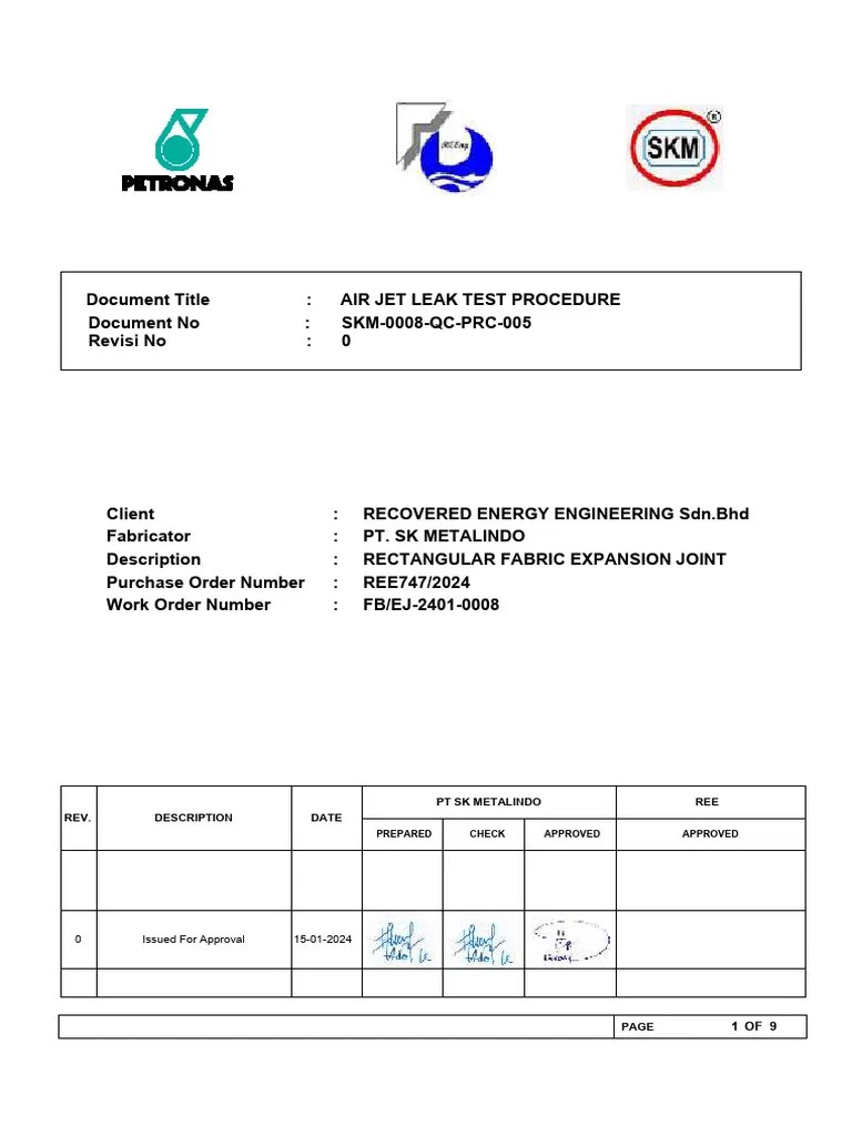 Air Jet Leak Test Procedure PDF Leak Building Engineering
