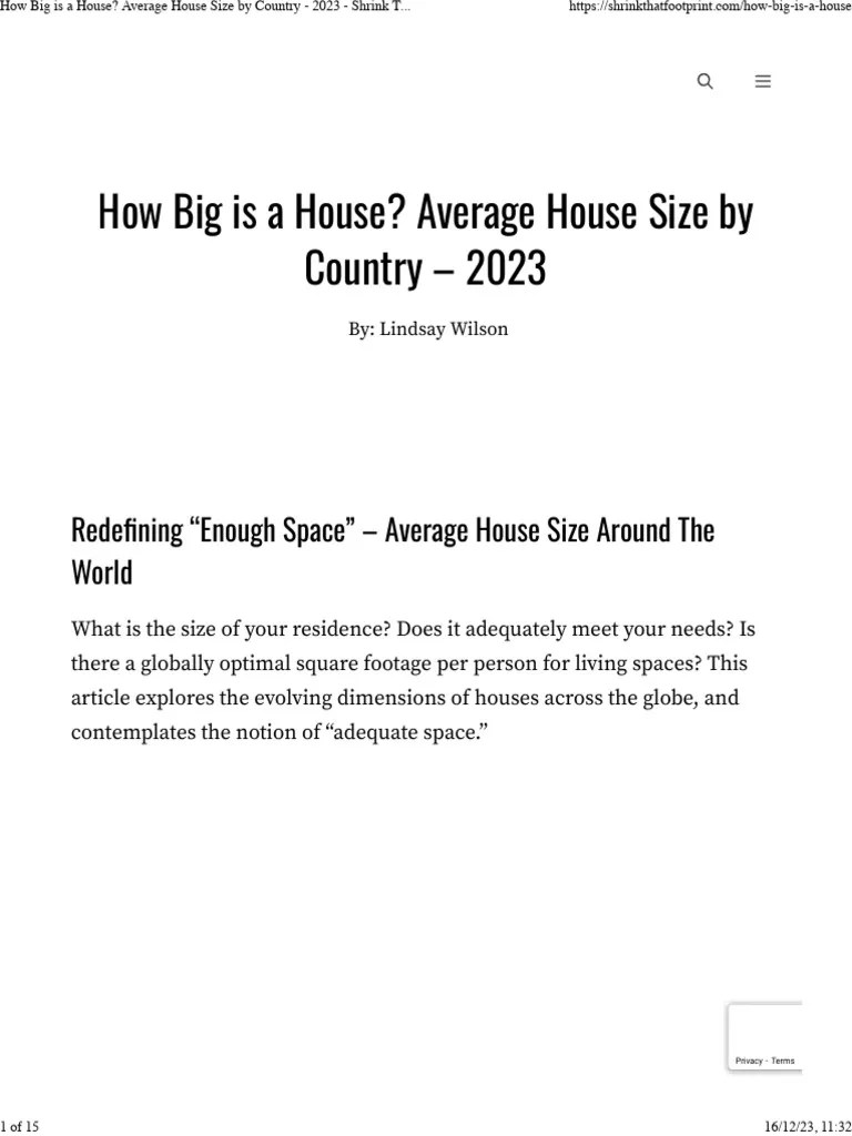 How Big Is A House Average House Size by Country 2023 Shrink That Footprint PDF Foot