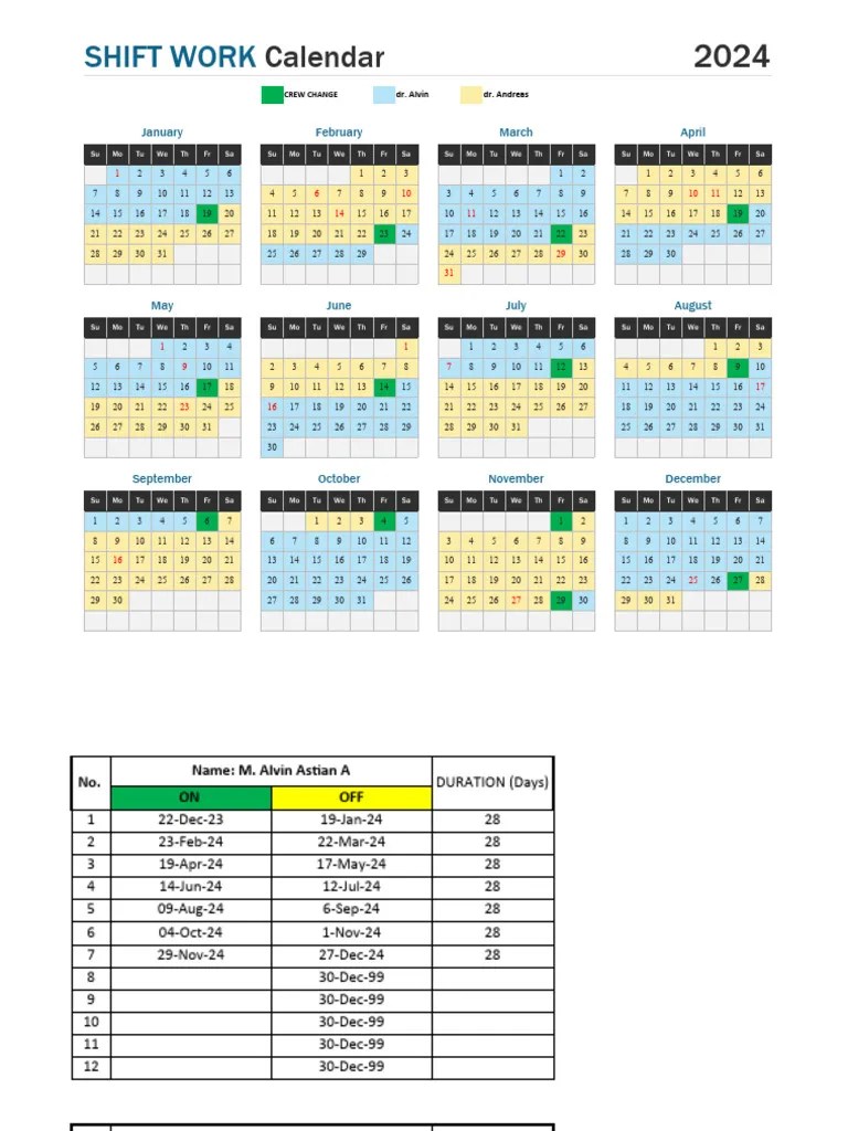 2024 Shift Work Schedule Calendar PDF