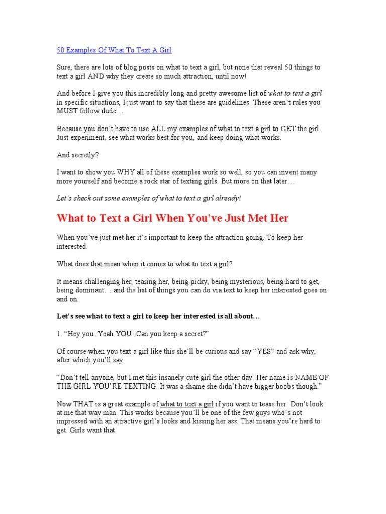 50 Examples of What To Text A Girl | PDF | Text Messaging